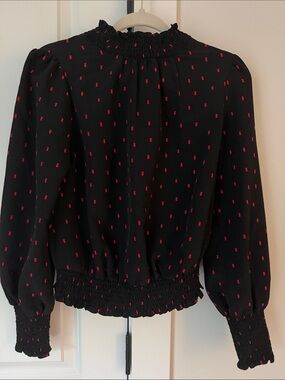 Sanctuary Black Blouse with Small Red Dot Print